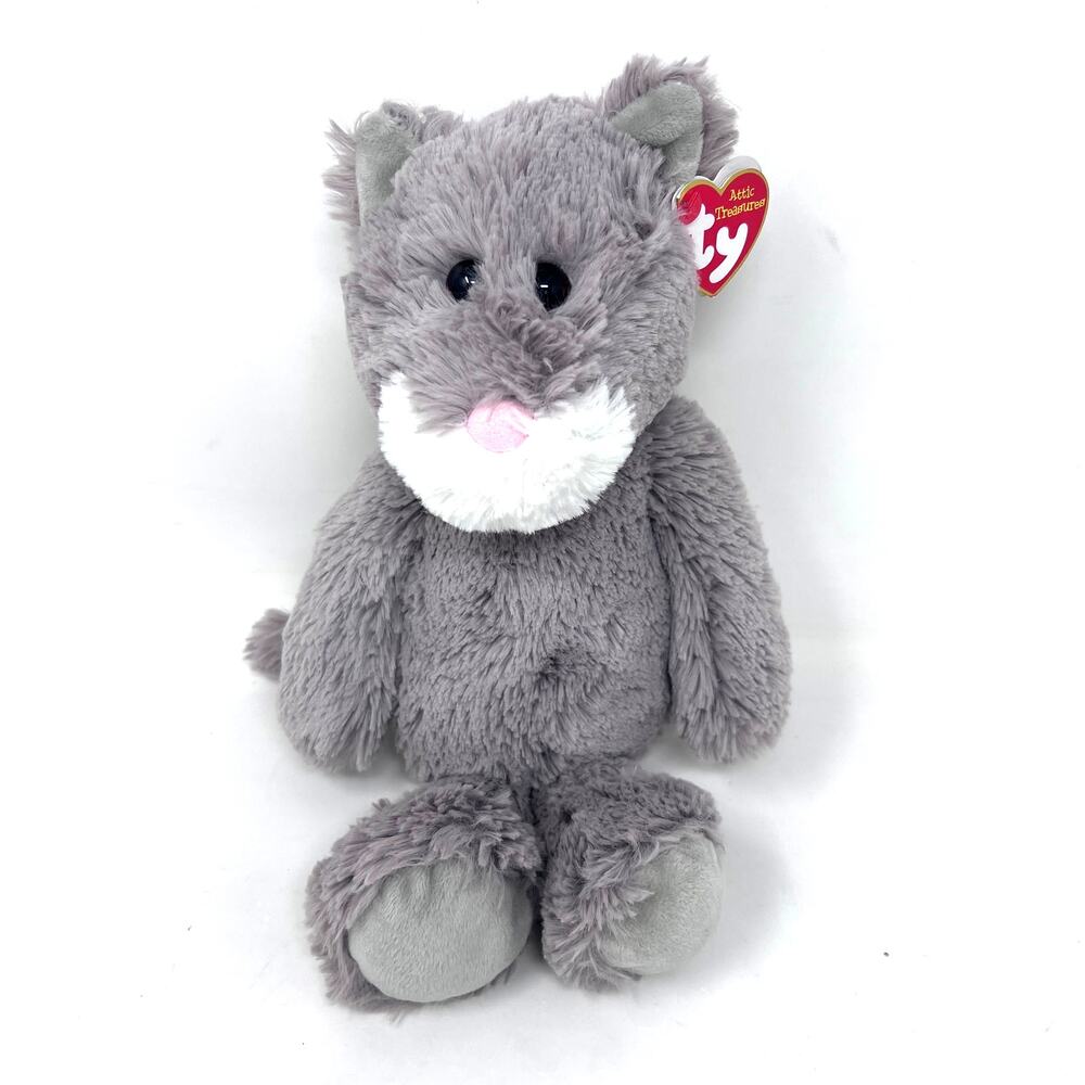 Ty Attic Treasures Kit 12" Gray Cat Plush Stuffed Kitty Floppy Soft Lovey‎ MWMT